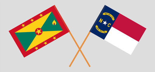 Crossed flags of Grenada and The State of North Carolina. Official colors. Correct proportion