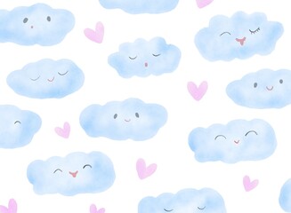 Set of watercolor cartoon clouds.