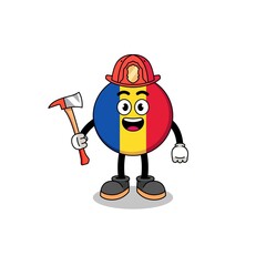 Cartoon mascot of romania flag firefighter