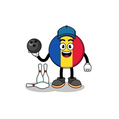 Mascot of romania flag as a bowling player