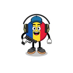 Character mascot of romania flag doing shooting range