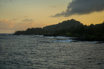 View of the coast of Maui looking south from Kaihalulu Beach on the Road to Hana in Hawaii, United States