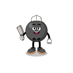 Mascot of bowling ball as a butcher