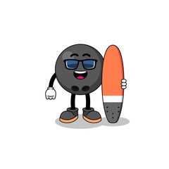 Mascot cartoon of bowling ball as a surfer