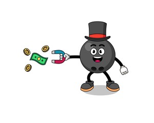 Character Illustration of bowling ball catching money with a magnet
