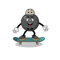 bowling ball mascot playing a skateboard