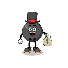 bowling ball mascot illustration rich man holding a money sack