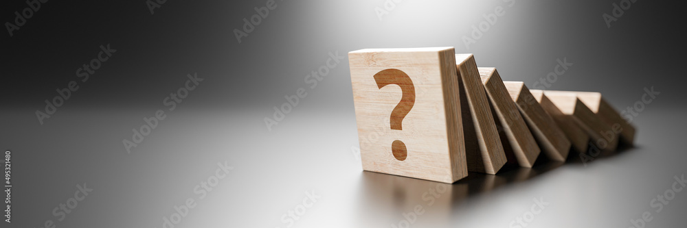 Aufkleber domino made by question marks; business and life concepts. original 3d rendering