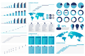 Infographic Elements with Charts, Map and Percent Symbols