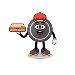 hockey puck illustration as a pizza deliveryman