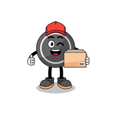 hockey puck mascot cartoon as an courier