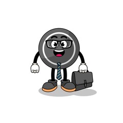 hockey puck mascot as a businessman