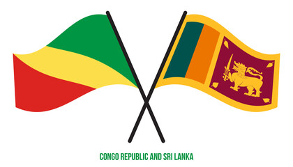 Congo Republic and Sri Lanka Flags Crossed And Waving Flat Style. Official Proportion. Correct Color