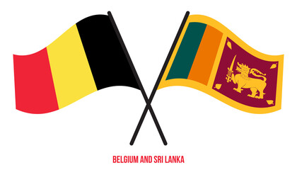 Belgium and Sri Lanka Flags Crossed And Waving Flat Style. Official Proportion. Correct Colors