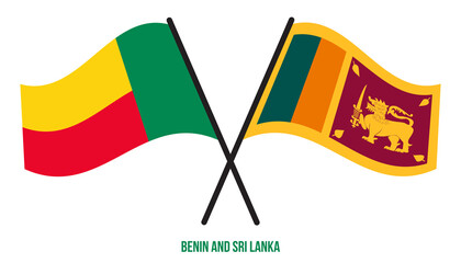 Benin and Sri Lanka Flags Crossed And Waving Flat Style. Official Proportion. Correct Colors