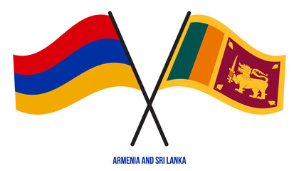 Armenia and Sri Lanka Flags Crossed And Waving Flat Style. Official Proportion. Correct Colors