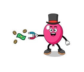 Character Illustration of balloon catching money with a magnet