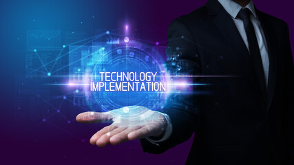 Man hand holding digital technology concept