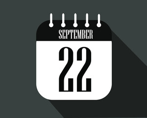 Semptember day 22. Calendar icon on a white paper with black color border on a dark background vector.