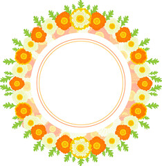 カラフルなポピーの花飾りとコピースペース付きのイラスト