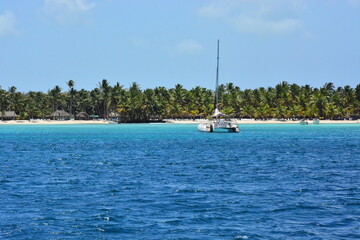 Saona Island, Dominican Republic - Catamaran with tourists near Isla Saona
