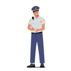 Police Officer Male Character Professional Occupation, Traffic Policeman Job. Road Inspector Wear Uniform Writing Fine