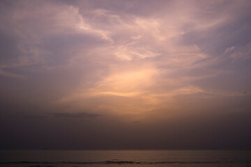 Fototapeta na wymiar Dark sunset over Atlantic ocean
