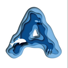Letter A in deep water paper cut design