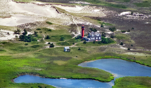 Monomoy Point Island Lighthouse at Chatham, Cape Cod Aerial