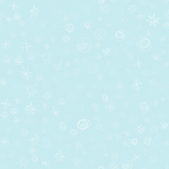 Hand Drawn Snowflakes Christmas Seamless Pattern. Subtle Flying Snow Flakes on chalk snowflakes Background. Beauteous chalk handdrawn snow overlay. Adorable holiday season decoration.