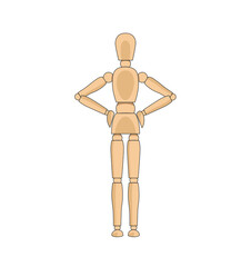 Wooden man model, manikin to draw human body anatomy serious standing pose. Mannequin control dummy figure vector simple illustration stock image	
