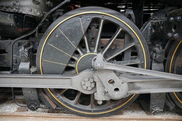Fototapeta na wymiar Close up of the wheel of a train on a track