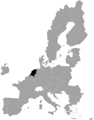 Obraz premium Black Map of Netherlands within the gray map of European Union