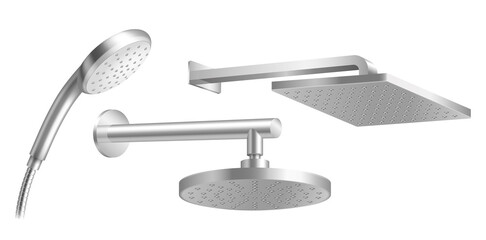 Shower heads with metal hoses and nozzles for water flowing, hand held bathroom device