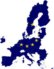 Map of European Union countries with European Union flag