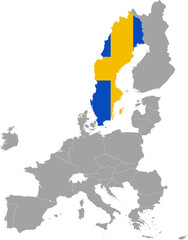 Obraz premium Map of Sweden with national flag within the gray map of European Union countries
