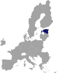 Map of Estonia with European union flag within the gray map of European Union countries