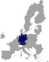 Map of Germany with European union flag within the gray map of European Union countries