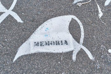 White handkerchief, symbol of the Mothers of Plaza de Mayo, with the word Memory