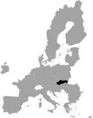 Fototapeta premium Black Map of Slovakia within the gray map of European Union