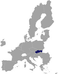 Map of Slovakia with European union flag within the gray map of European Union countries
