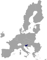 Map of Slovenia with European union flag within the gray map of European Union countries