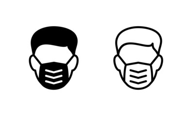 Mask icon vector. Medical mask sign and symbol. Man face with mask icon. Safety breathing mask