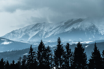 Carpathian winter. Tatra mountains in cold winter scenery, view from Lapszanka Pass