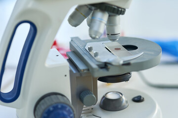 Fototapeta na wymiar Breakthroughs in biotechnology. Closeup shot of a microscope in a lab.