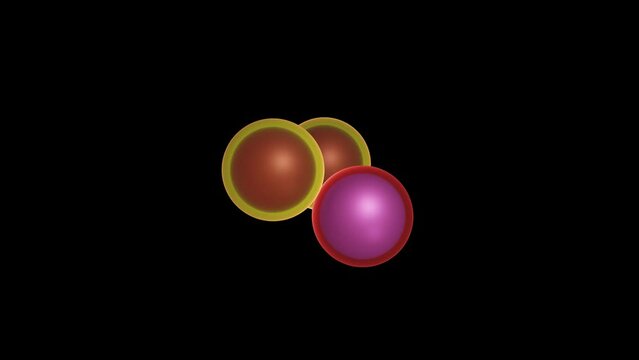 Helium-3 rotating. Mining heliim-3 . 3 spheres rotating.  3He energy . Space exploration and  moon mining. Safe clean fusion energy. 3d animation rendering  on black solid background.