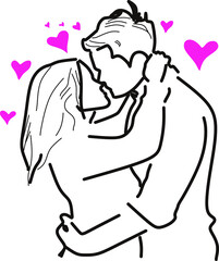 Obraz premium illustration vektor graphic of couple romantic kiss line art perfect for simple design, valentine gift cover or any gift cover for your partner girlfriend boyfriend and kind of romantic design