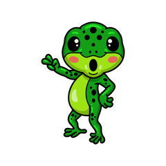 Cute little frog cartoon waving hand