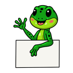 Cute little frog cartoon with blank sign