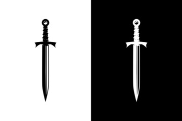 Medieval Black Sword Knight. Knife Blade Silhouette logo design vector
